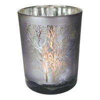 Teelichthalter 12,5Cm Wald Glas 3D Verspiegelt Windlicht Advent Silber Grau