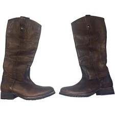 Frye Women  s US 7 Brown Leather Knee High Pull-On Riding Boots Rubber Sole