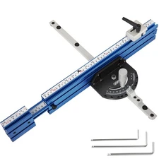 Table Saw Miter Gauge Fence w/11 Preset Angle Stops & Standard 3/4”x 3/8” T-S...