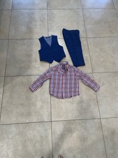 Boys Pants Vest And shirt Set, Navy Blue And Checkered Shirt, Nautica, Size 3T