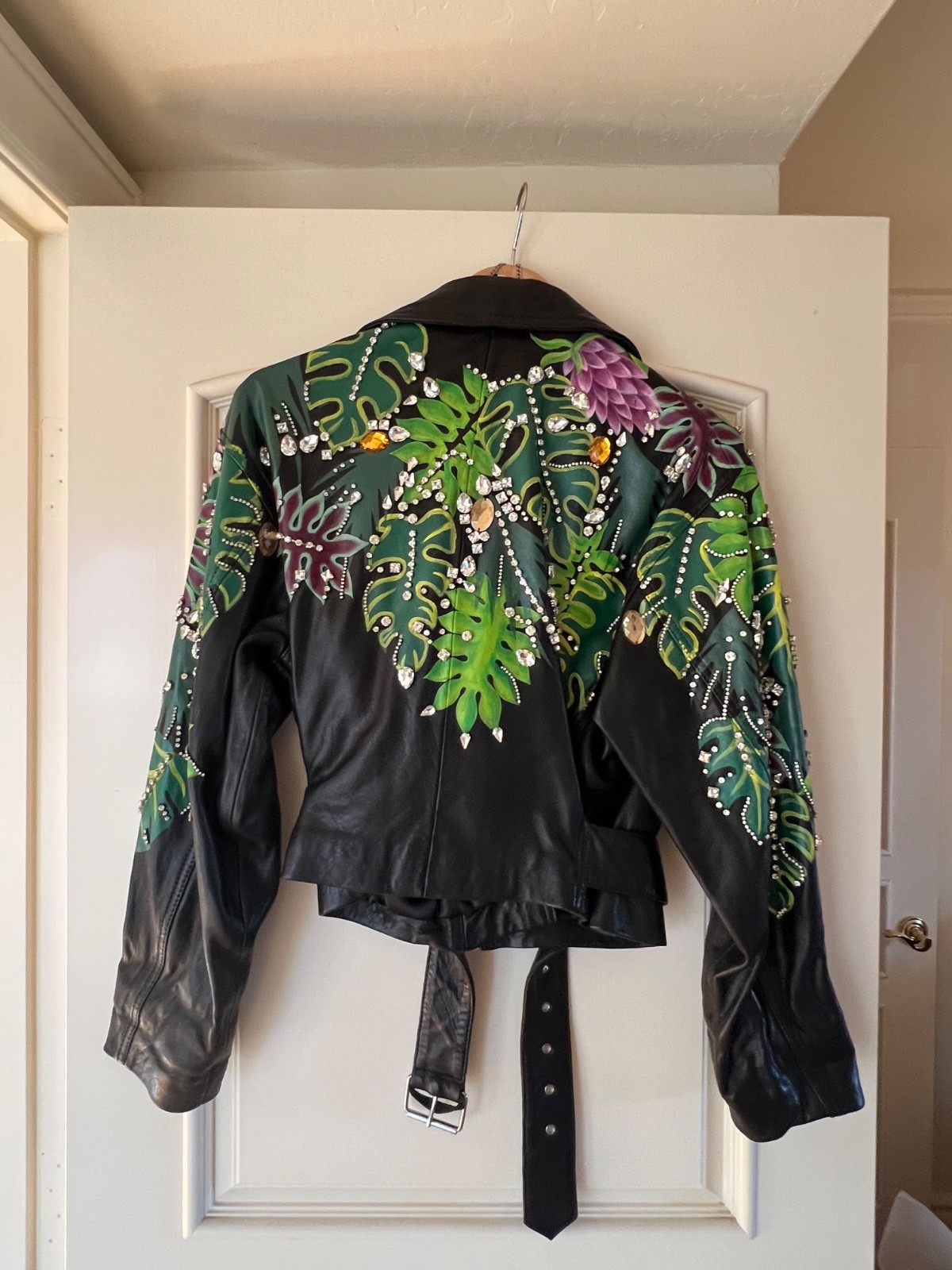 Rare Topshop Leather JUNGLE  Embellished Bike Jacket image 3
