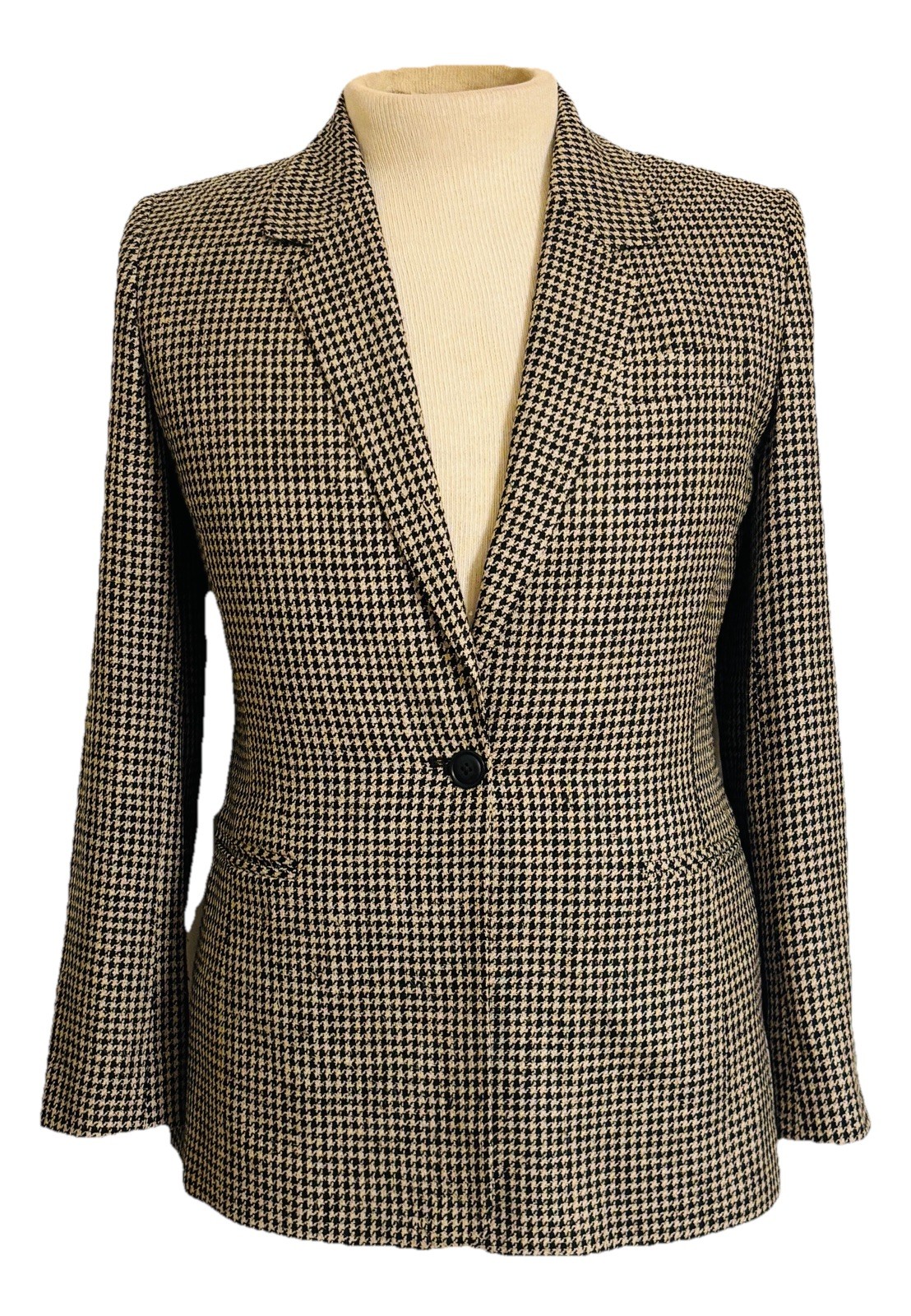 Orvis Women's Blazer 100% Silk Houndstooth Black and Beige Jacket Size 8