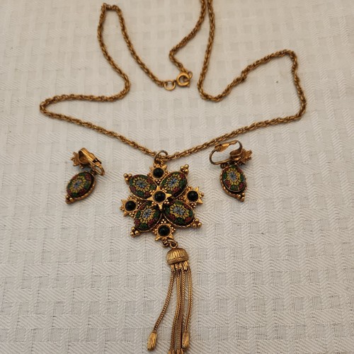 Vintage Laurentian Jewellery Manufacturing LJM Easter Egg Fringe Brooch Earrings