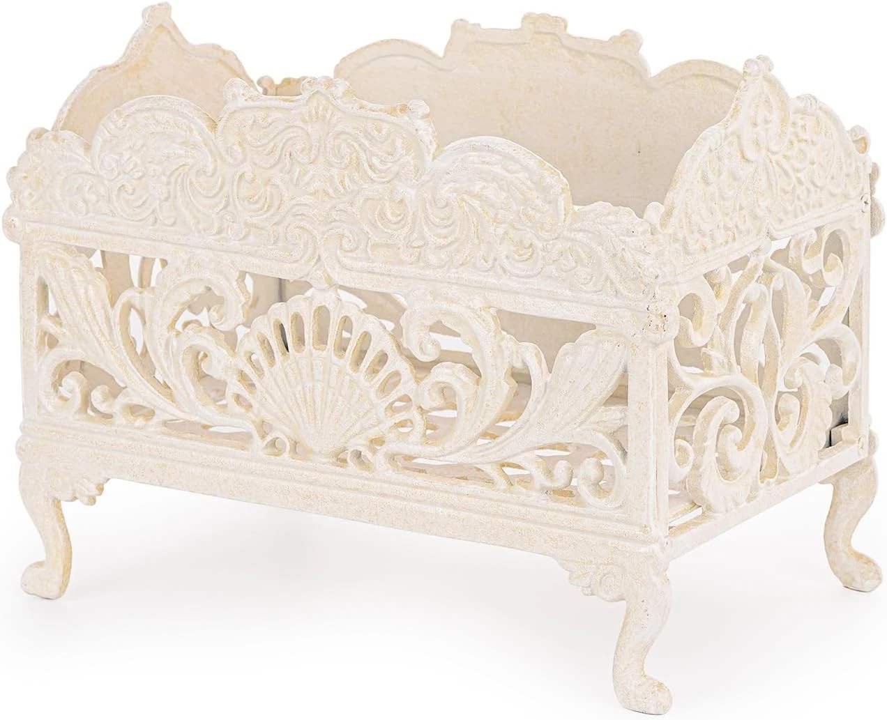 Vintage Cast Iron Storage Basket Rustic White Decorative Organizer Kitchen