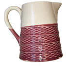 vintage ivory ceramic creamer pitcher with red weave pattern japan 4" high — photo 2