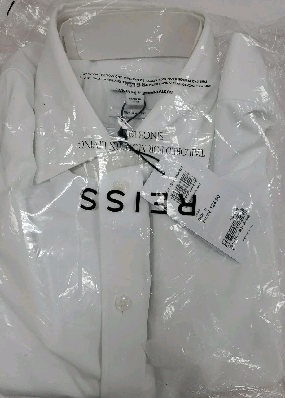 New REISS Shirt  Large Solid White Long Sleeve Classic Slim Fit Button Up Size S image 8