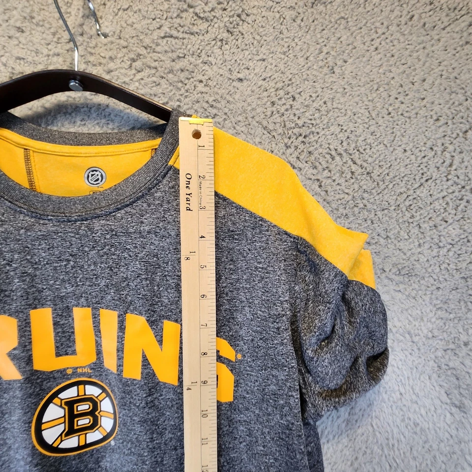 Camiseta NHL Boston Bruins Para Hombre Manga Media Larga Hockey Gráfico Gris Amarillo Foto 3 de 4
