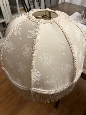 Victorian ECRU DAMASK  lampshade fringed  dome  lamp shade Euc