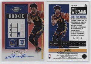 2020 Panini Contenders Optic Ticket Red Prizm /149 James Wiseman Rookie Auto RC