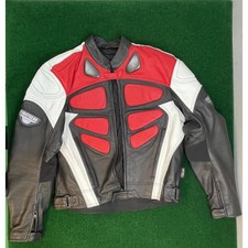 Firstgear Mens Leather Armored Motorcycle Jacket Black Red White ZIPS Size 44
