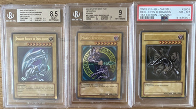 Yu-Gi-Oh! 1. Auflage Lot 3 Karten Blue-Eyes/Dark Magician/Red-Eyes PSA/BGS ES
