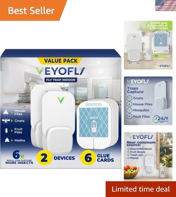 Fly Trap Indoor, Fruit Fly Traps for Indoors Flying Insect 2 Device + 6 Refil...