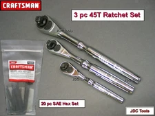 CRAFTSMAN HAND TOOLS 3pc 1/4 3/8 1/2 FULL POLISH Ratchet socket wrench set