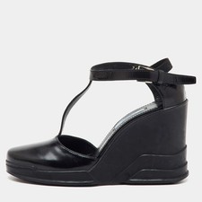 Prada Sandalen schwarz Leder TStrap Plateau Keilabsatz Größe 36