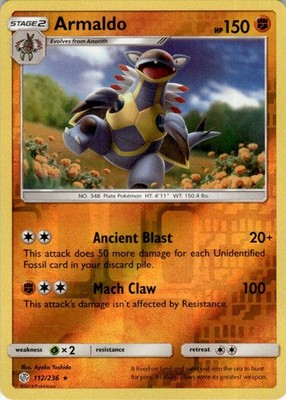2019 Pokémon Sun & Moon Cosmic Eclipse Reverse Holo Rare Armaldo #112