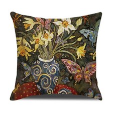 18" Vintage Blossom Floral Throw Pillow Cover Wine Red Poppy Flower Cushion Case