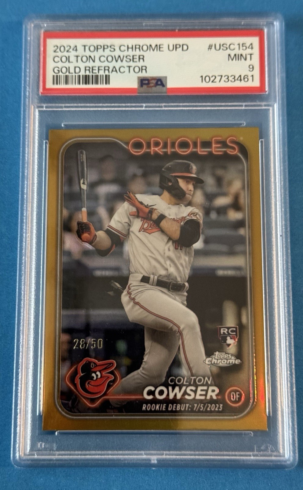 2024 Topps Chrome Update USC154 Colton Cowser RC Gold Refractor 28/50 Orioles