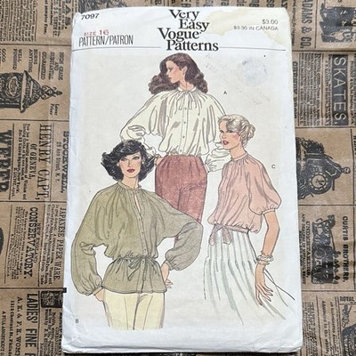 Very Easy Vogue Patterns 7097 Uncut Vtg Misses Blouse 16