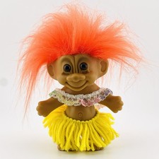 Vintage 1990s Russ 5-Inch Hawaii Hula Dancer Troll Doll w/ Skirt and Lei
