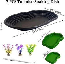 Reptile Bathing Pool 2-in-1 Tortoise Water Dish with Ramp Extra Large Turtle ...
