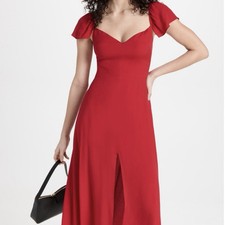 NWOT Reformation Baxley Midi Dress Red USSize4 Flutter Sleeve Smocked Orig.$228