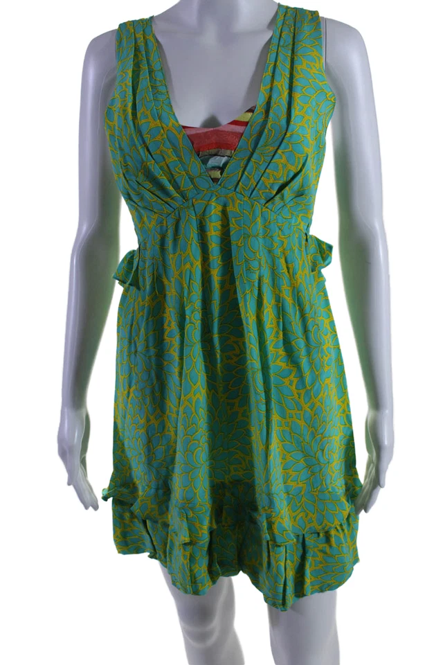 Vestido Nanette Lepore para mujer sin mangas cuello en V floral seda en capas turquesa 0 Foto 2 de 4