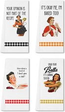 Funny Kitchen Towels Decorative Set of 4, Funny Saying Dish Towels. Absorbent...