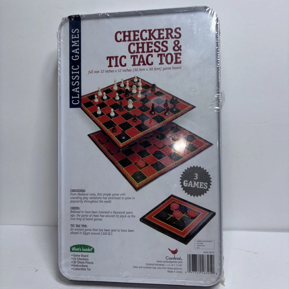CHECKERS CHESS TIC-TAC-TOE by Cardinal Travel Classic Games In Collectible Tin - Image 2 of 4