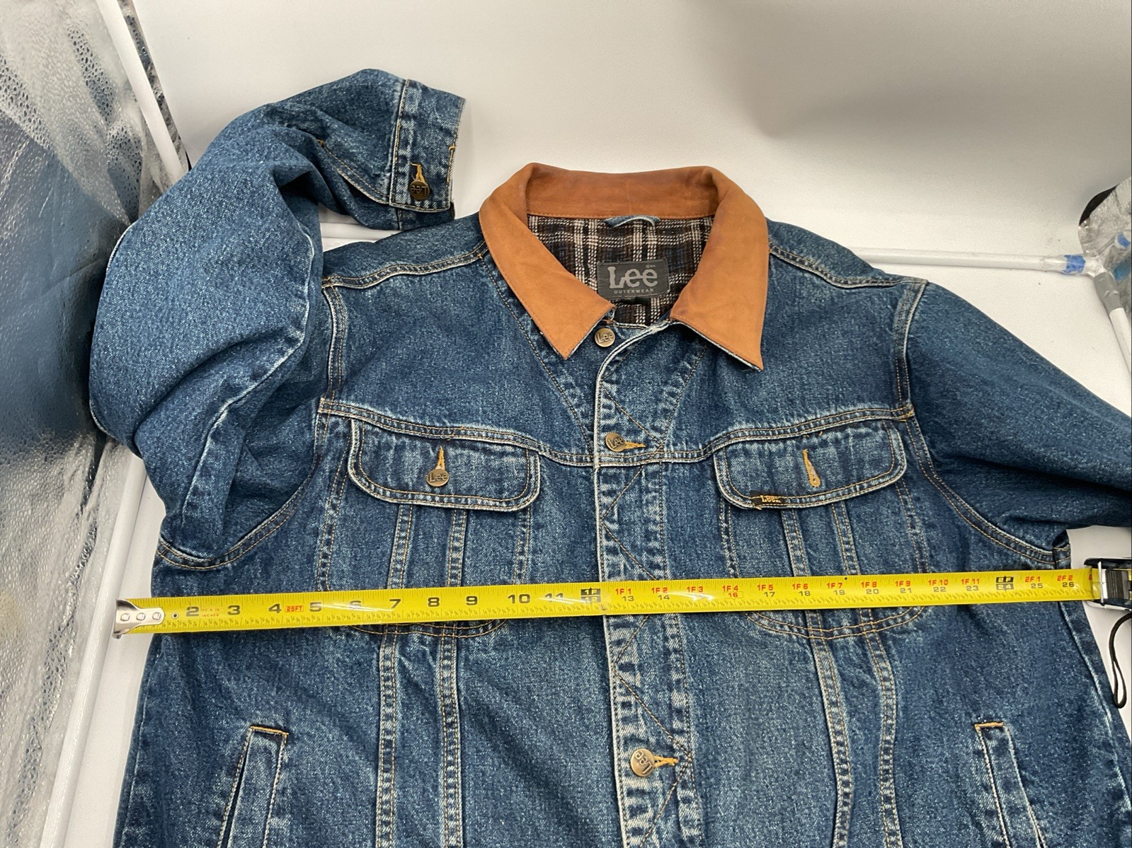 Lee Outerware Lined Denim Work Jacket Leather Col… - image 11