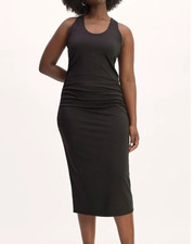 Everlane 90’s Ribbed Scoop Racerback Tank Organic Midi Dress Black Size Large L