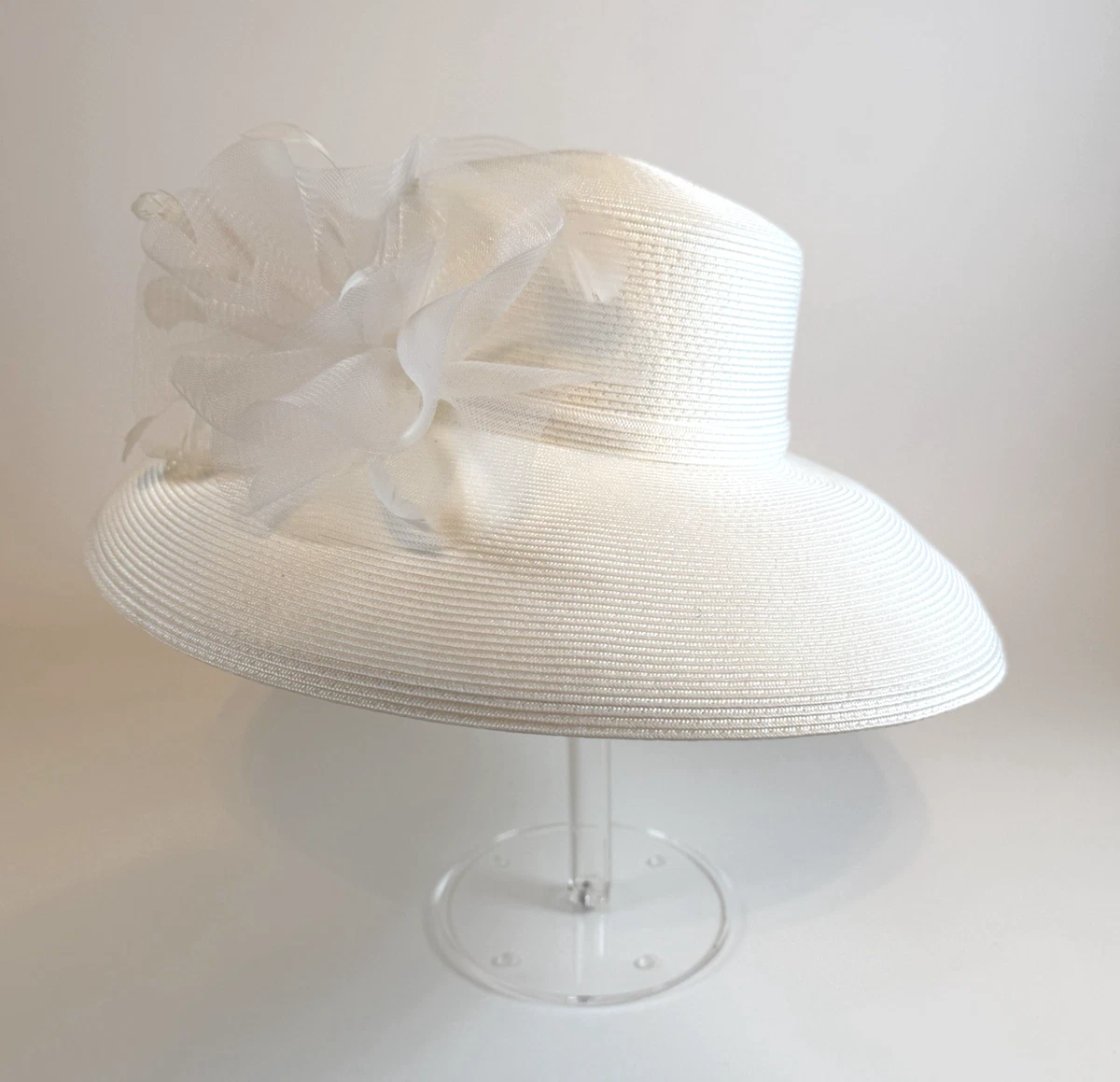 Betmar Wide Brim Straw Dress Hat Cream Veil Flowers Vintage Style Floral Box EUC Betmar Straw One Size Hats for Women for sale | eBay main image 2