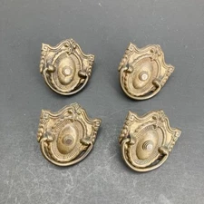 4 Hepplewhite Brass Shield Drop Ring Bail Drawer Pull Colonial Revival Handles