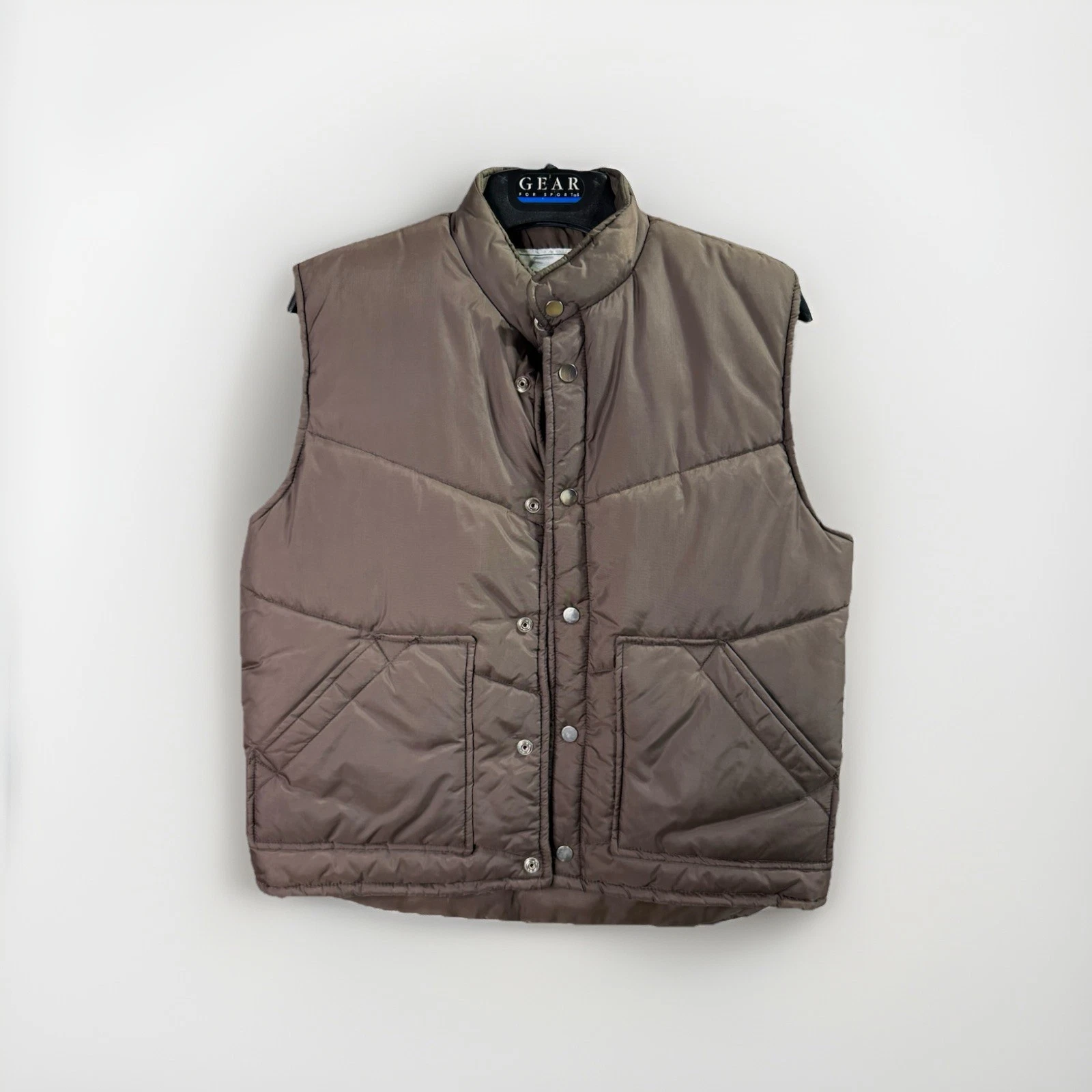 Vintage 80s Alpine Patrol Puffer Vest Brown Nylon Insulated Snap Front Men’s M