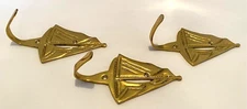 Vintage Set of 3 Shiny Brass Sailboat/Nautical/Beach Decorative 5" x 2.5"  Hooks