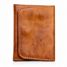 Genuine Cowhide Leather Wallet Men Vintage Card Holder Coin Purse Brown