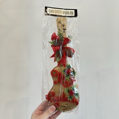 VTG New! Christmas Flocked Guitar MCM Wall Hanging Decor Retro Merry Christmas