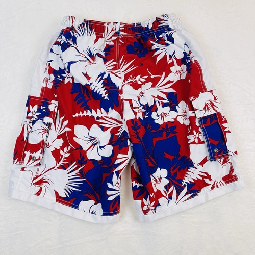 Roundtree & Yorke Hawaiian Swim Trunks Mens Small Blue White Red Floral Beach - Picture 7 of 16