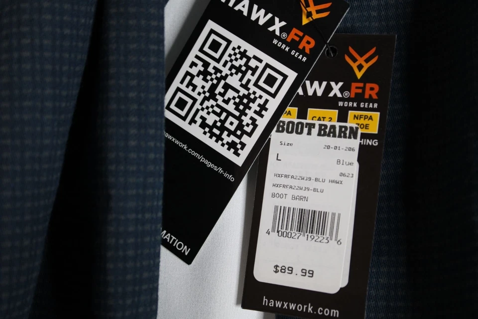 HAWX FR Work Gear L/S Button Down Blue Geometric Work Shirt Mens Large - Image 3 of 4