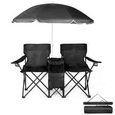 Ynredee Double Camping Chair with Removable Umbrella,Folding Two-Person Seat ...