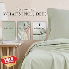 Linen Closet Twin Light Green Cotton Percale Sheet Set 3 Pc