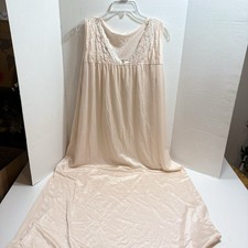 Vintage Satin Nightgown Slip Dress Cottagecore Large Floral Embroidered