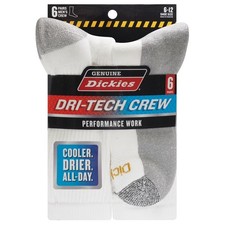 Dickies Men's Dri-tech Moisture Control Crew Socks 6 pack Shoe Size
