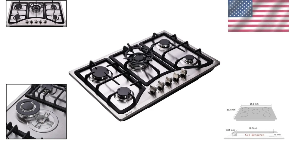 高效 5 燃气灶 30 英寸燃气灶,高品质不锈钢表面 — 第 2/4 张图片