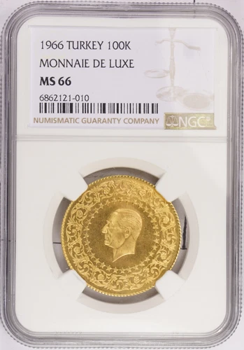 1966 Turkey 100 Kurush Gold Monnaie De Luxe NGC MS66 KM# 872