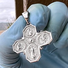 Solid 925 Sterling Silver 4-Way Cross Miraculous Medal Medalla Milagrosa Pendant