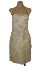 SUE WONG NOCTURNE Formal Champagne 8 Strapless Dress Beaded Womens
