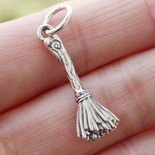 925 Sterling Silver Wizard Broom Broomstick Charm Pendant Besom Halloween Gift