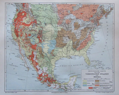 1897 Geologische Karte Vereinigten Staaten USA - Lithografie alte