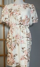 Sam & Jess Linen Blend Floral Dress L Mini Pink Puff Sleeve Cut Out  Cottagecore