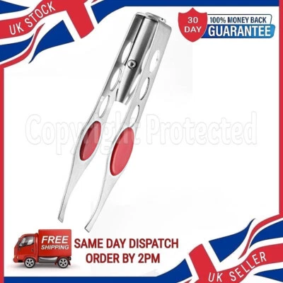 BB TWEEZERS WITH LIGHT LED TORCH LIGHT UP FINE HAIR EYEBROW REMOVER REMOVAL SLANTED